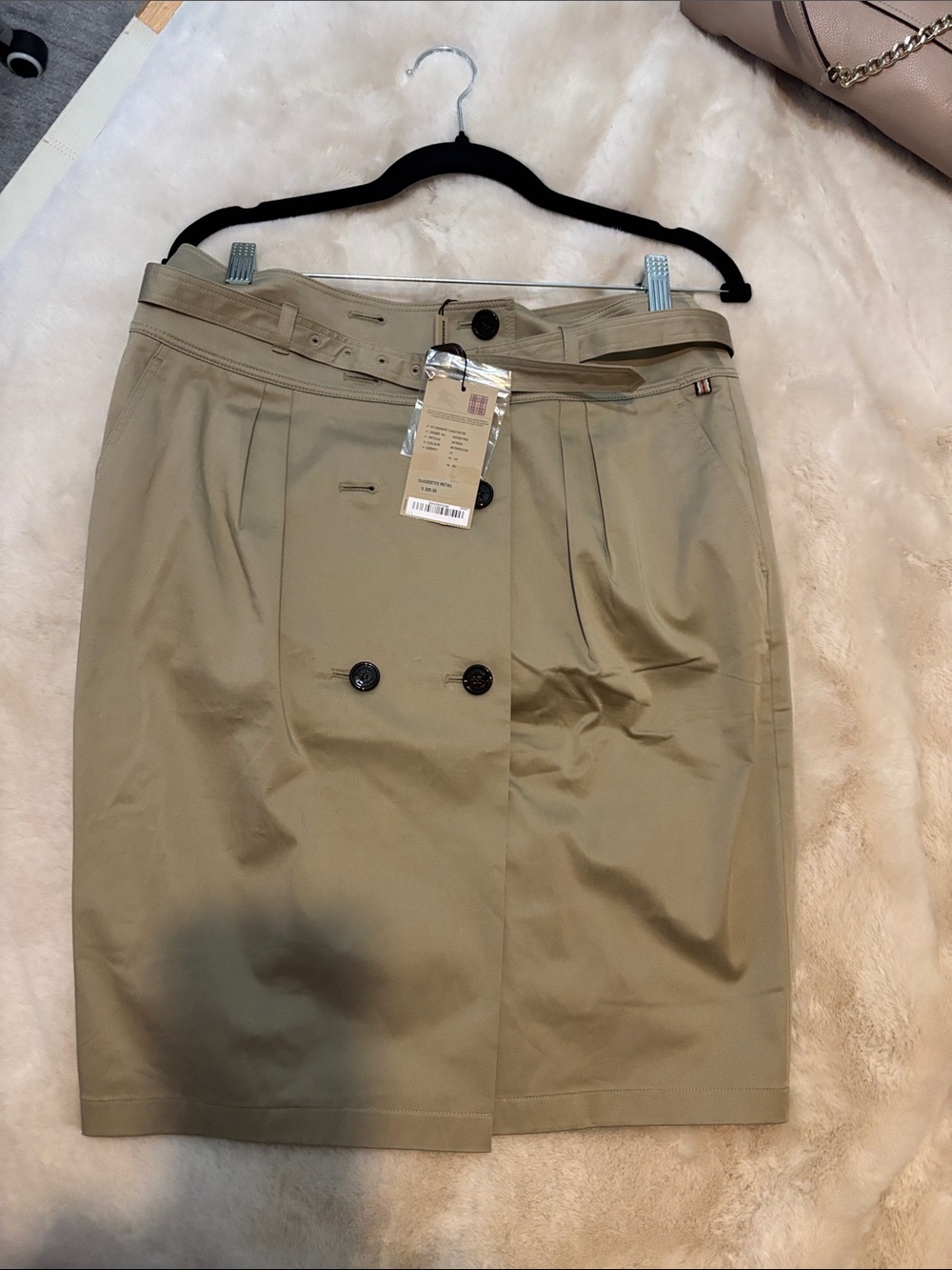Burberry Khaki Double-Breasted Pencil Skirt with Waist Belt